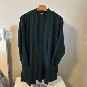 Dark Green Open Front Cardigan
